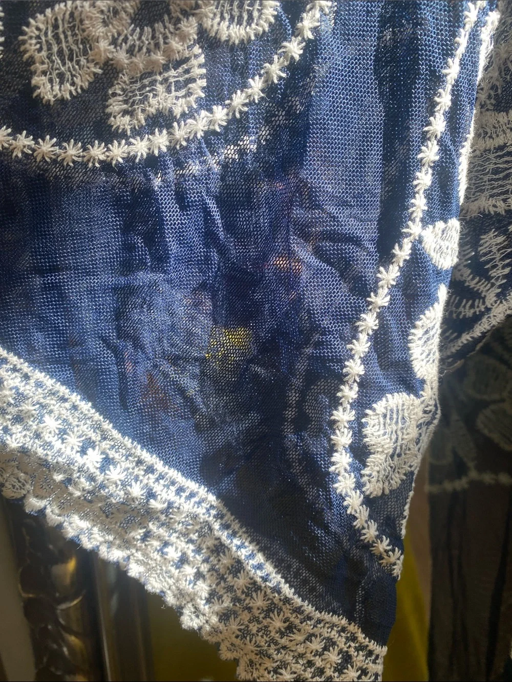 Navy Lace Kimono Cover-Up with White Floral Embroidery